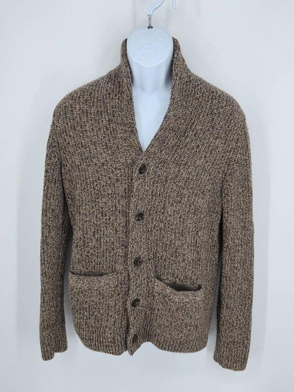 Abercrombie Fitch Mens M Shawl Cardigan Sweater Brown Wool Blend Chunky Knit